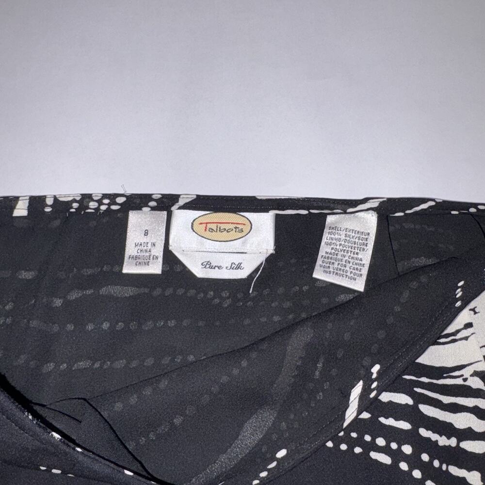 Talbots Skirt Black/Cream Aquatic Look Print 100% Pure Silk Classy Sz 8 Knee L - Picture 2 of 9